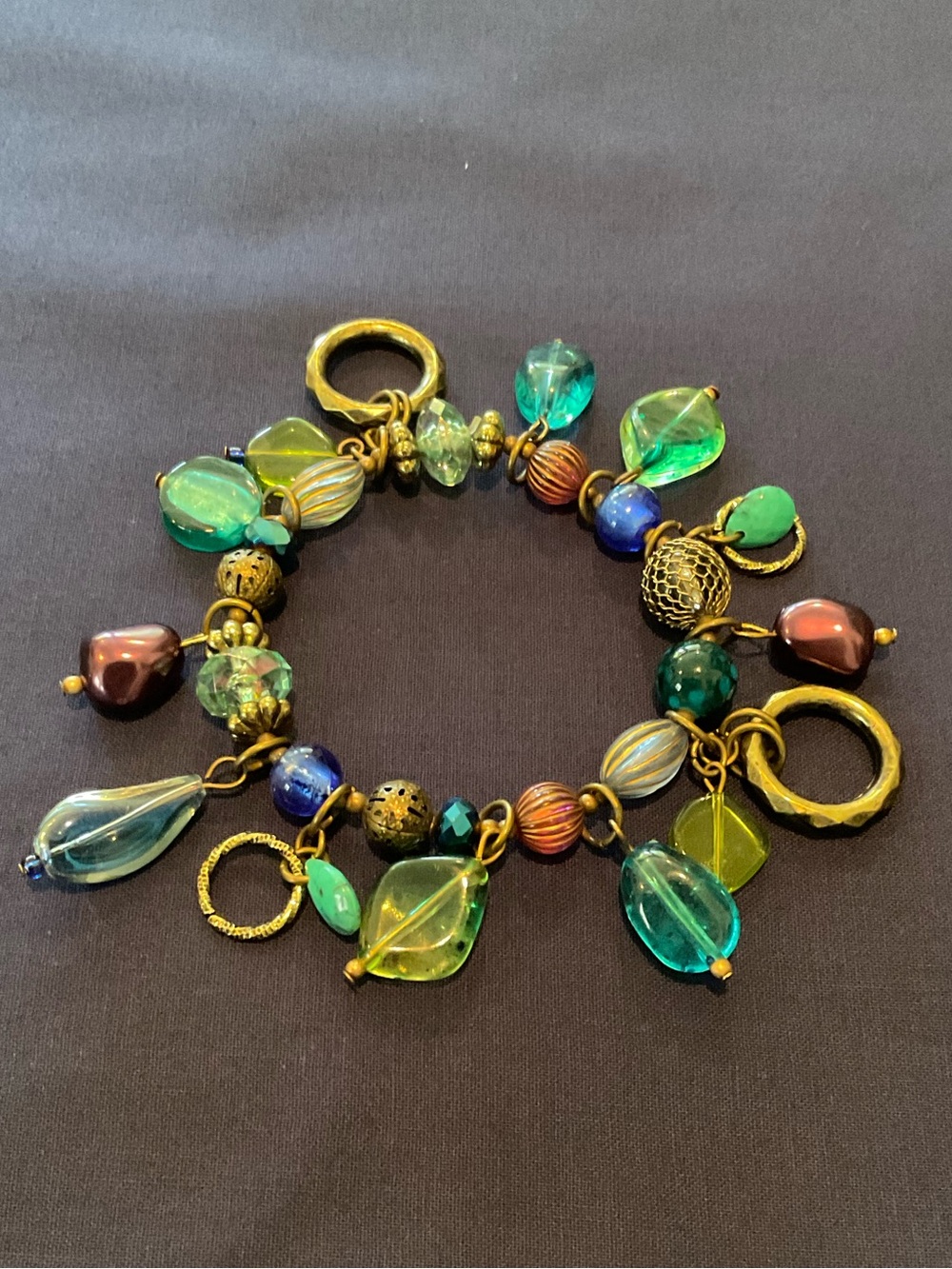 Beaded Charm Bracelet in Green and Teal